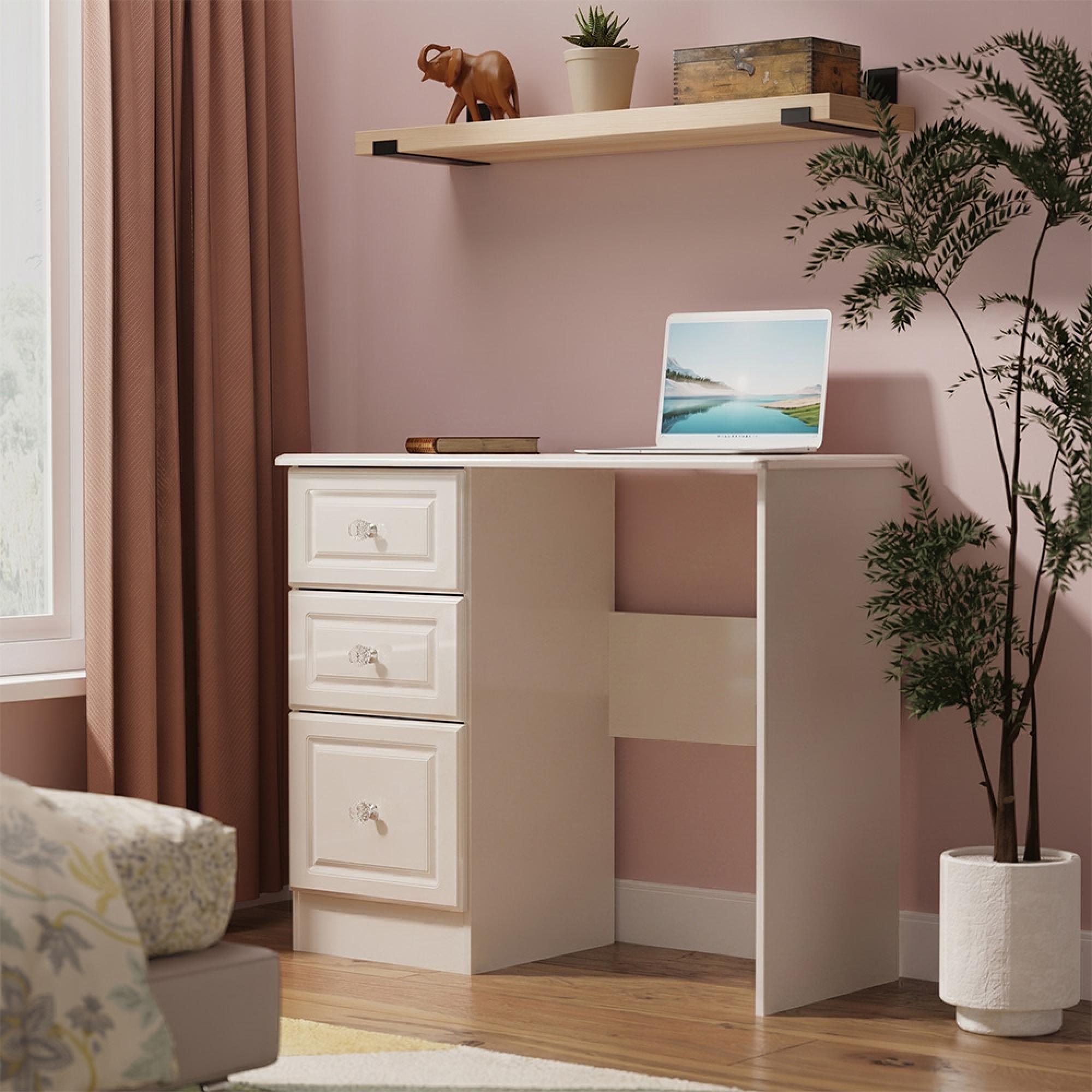 Balmoral Dressing Table - 3 Drawer - Single Pedestal - Cashmere