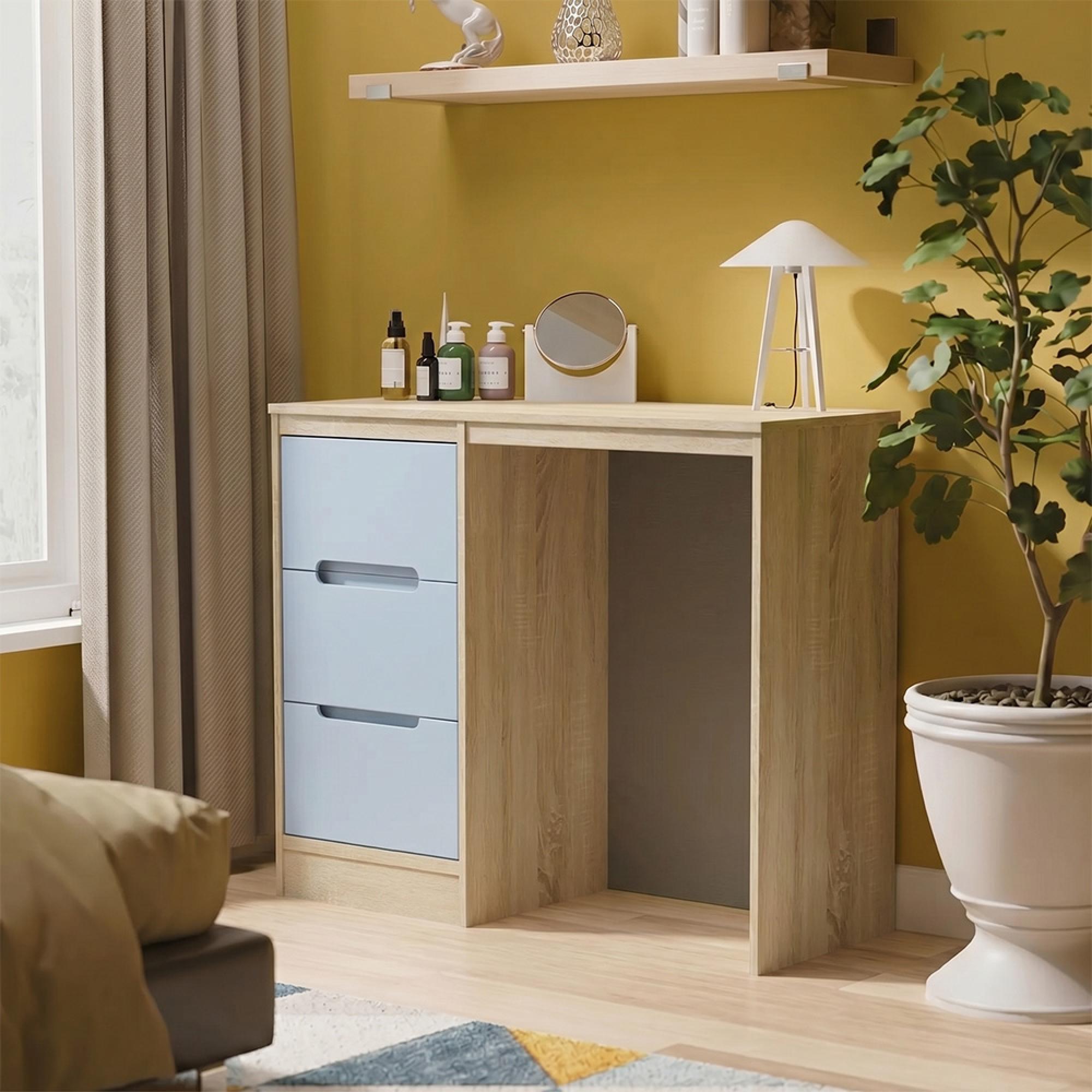 Monaco Dressing Table - Single - 3 Drawer - Denim and Oak