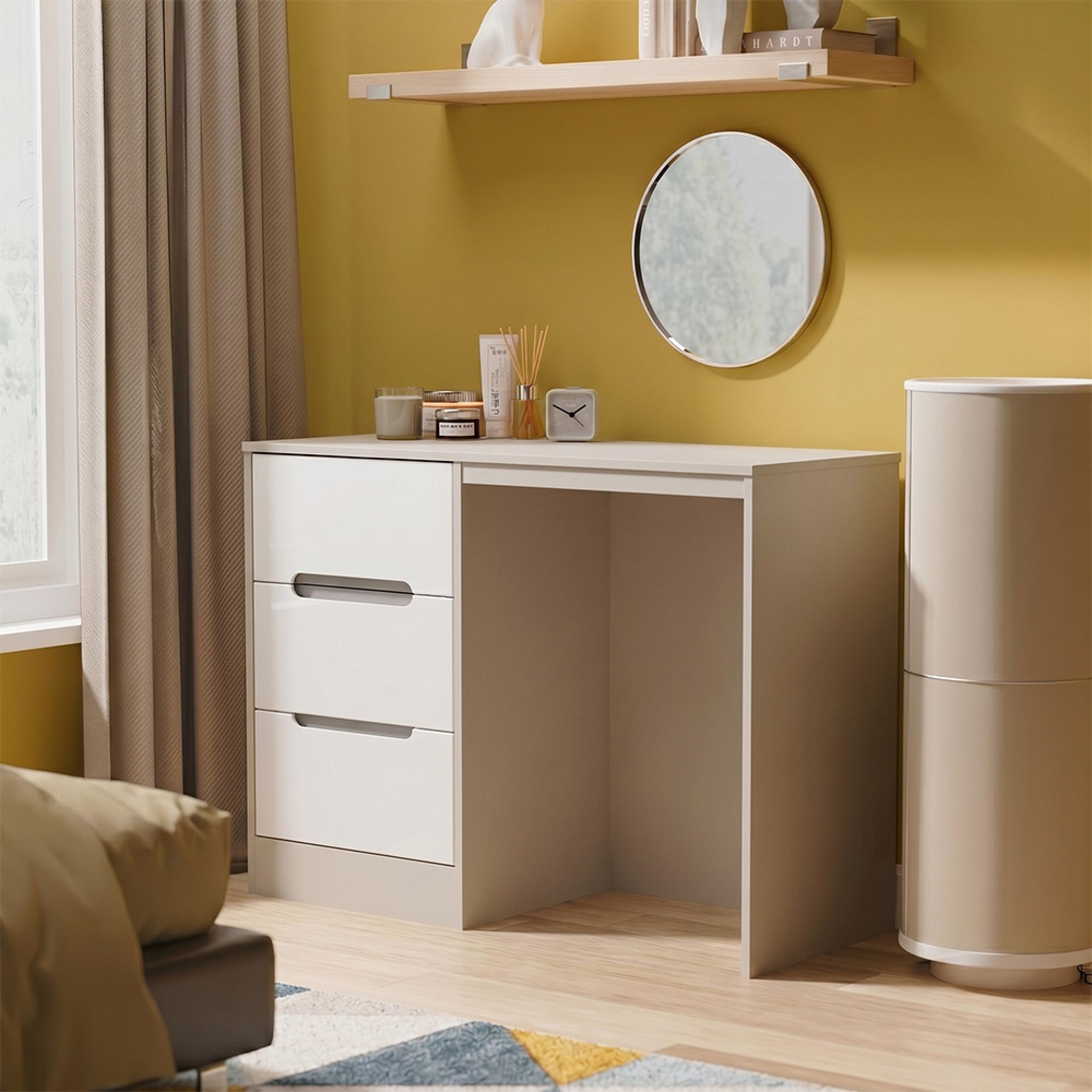 Monaco Dressing Table - Single - 3 Drawer - White Gloss and Cashmere