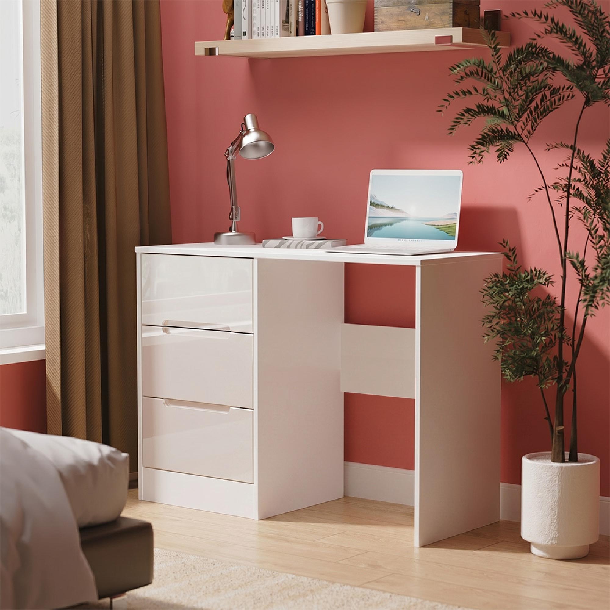 Monaco Dressing Table - Single - 3 Drawer - Cashmere Gloss and White