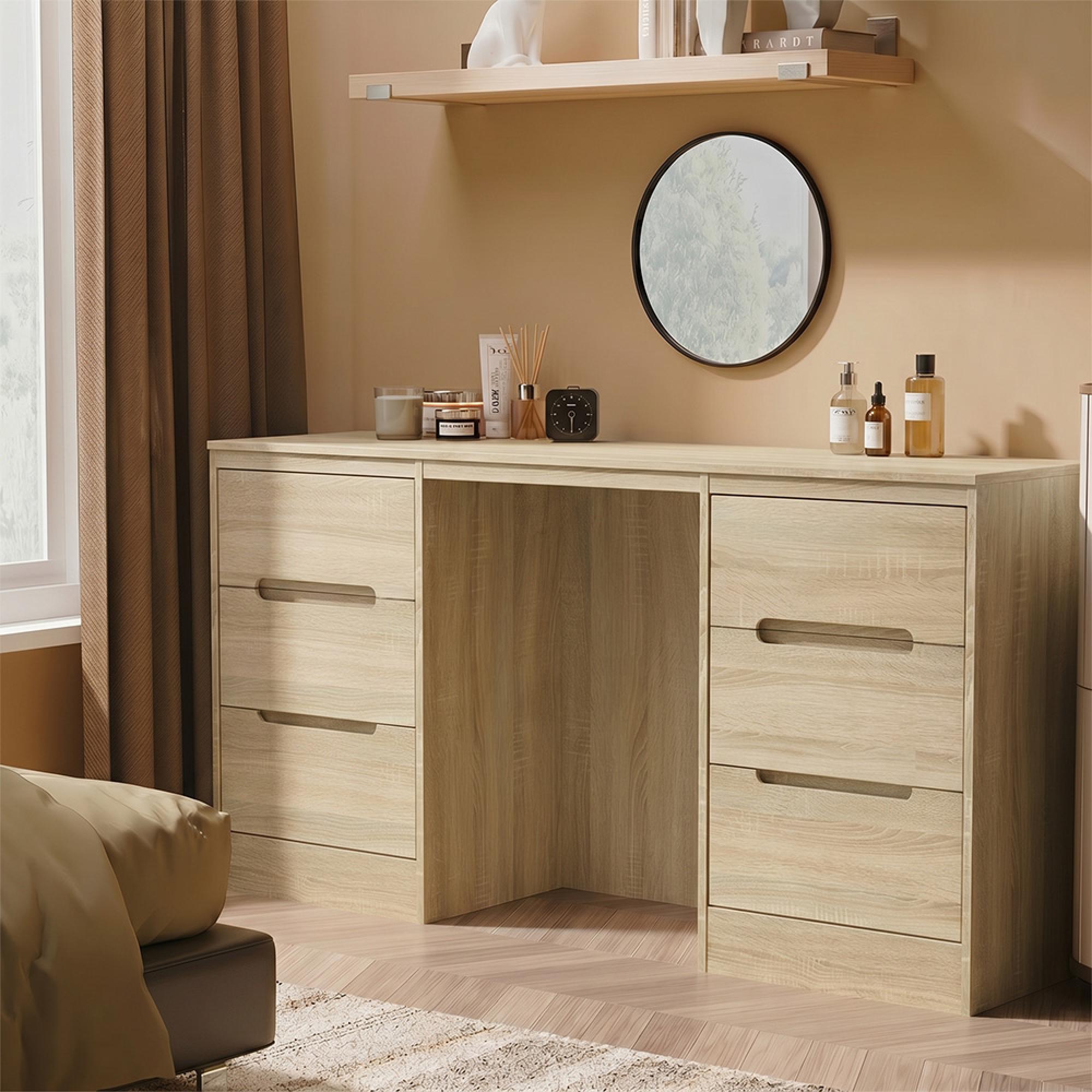 Monaco Dressing Table - Double - 6 Drawer - Oak