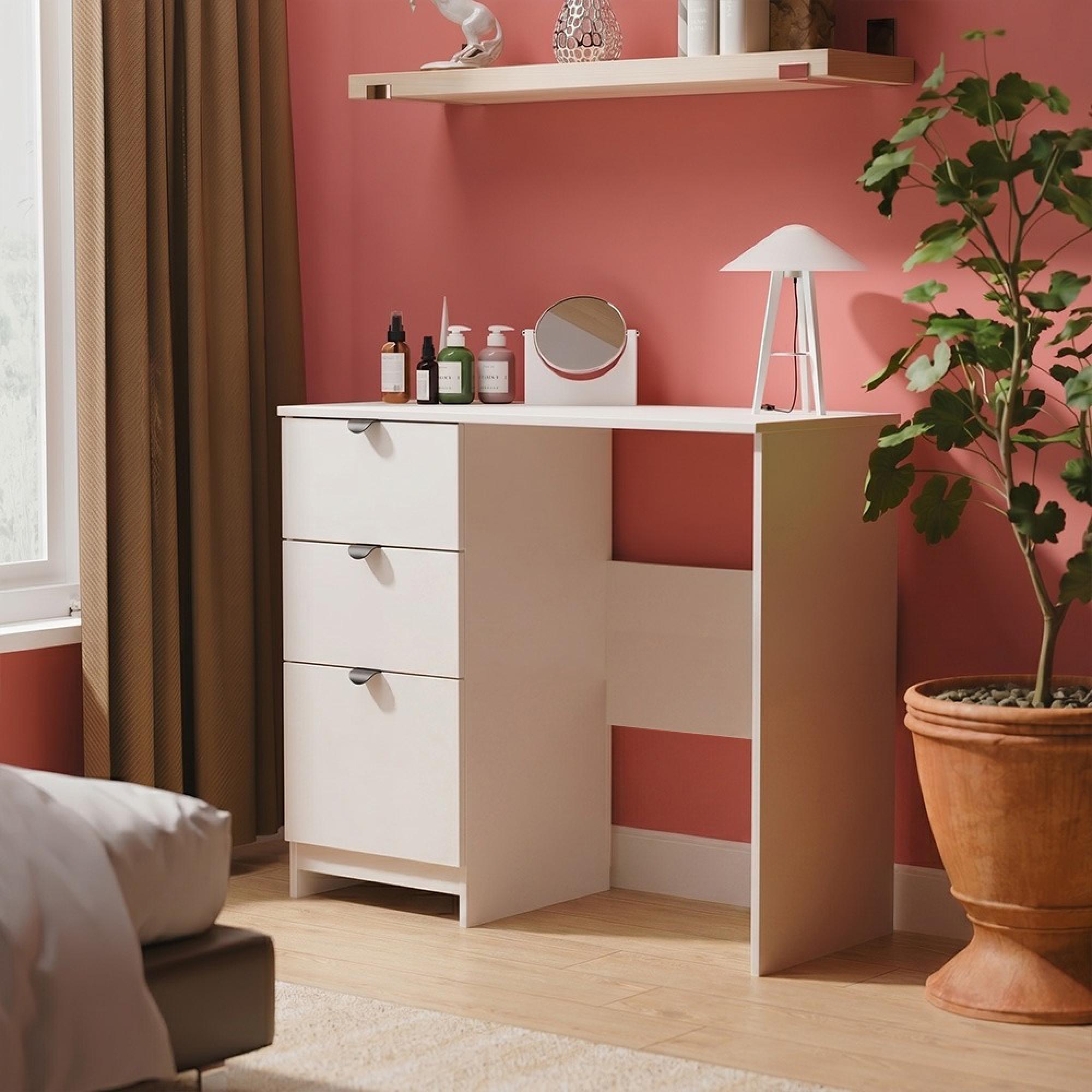Bora Dressing Table - 3 Drawer - Open Shelf - Single - Kashmir Matt