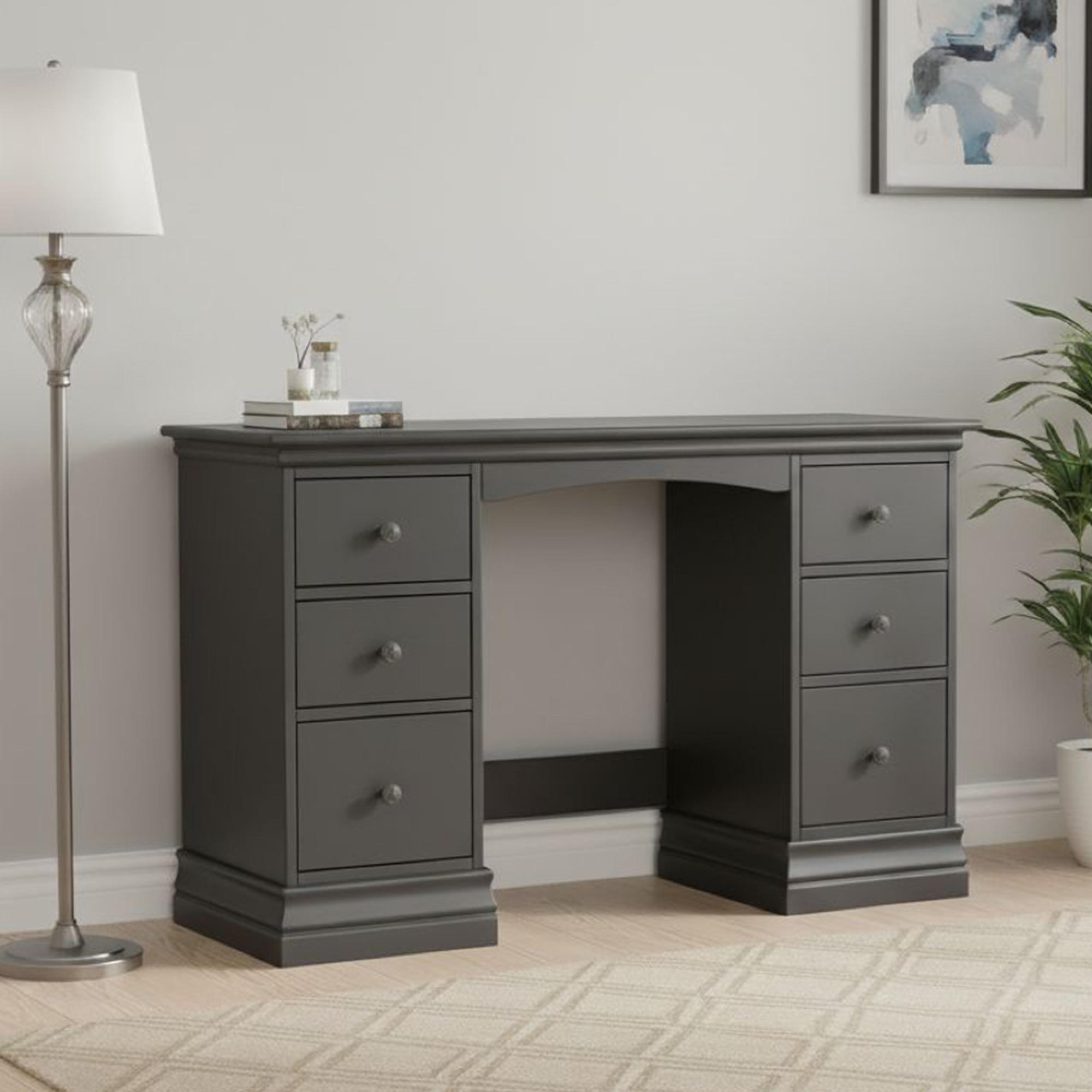 Bordeaux Double Dressing Table - 6 Drawer - Charcoal