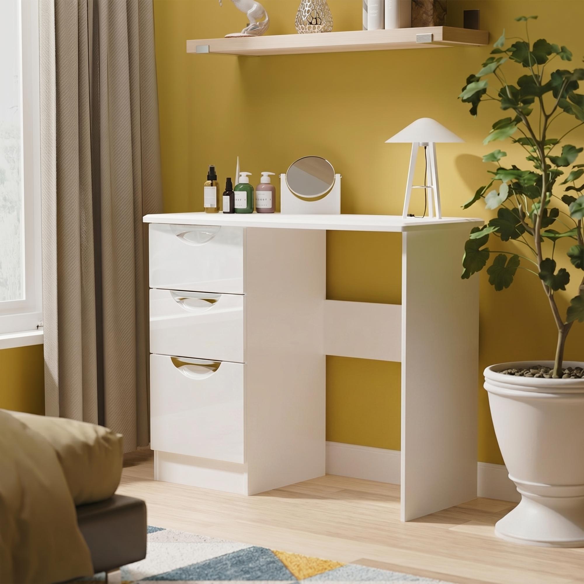 Camden Dressing Table - 3 Drawer - Single - White Gloss