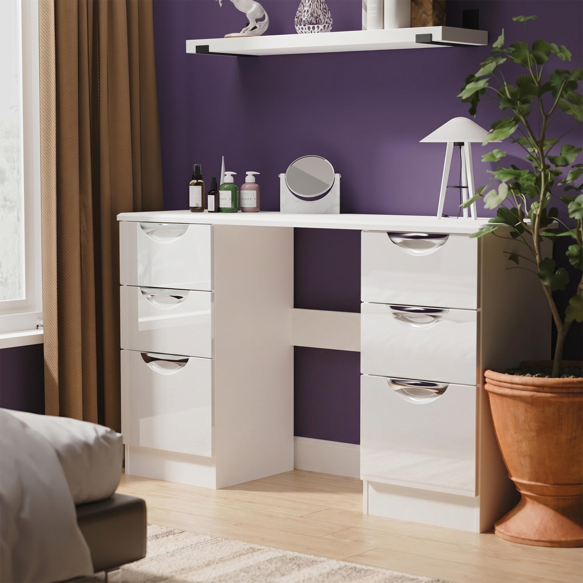 Camden Dressing Table - 6 Drawer - Double - White Gloss