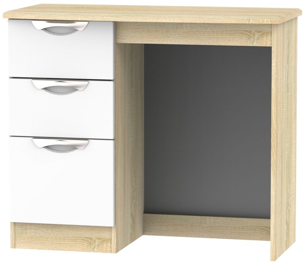 Camden Dressing Table - 3 Drawer - Single - White Gloss and Oak