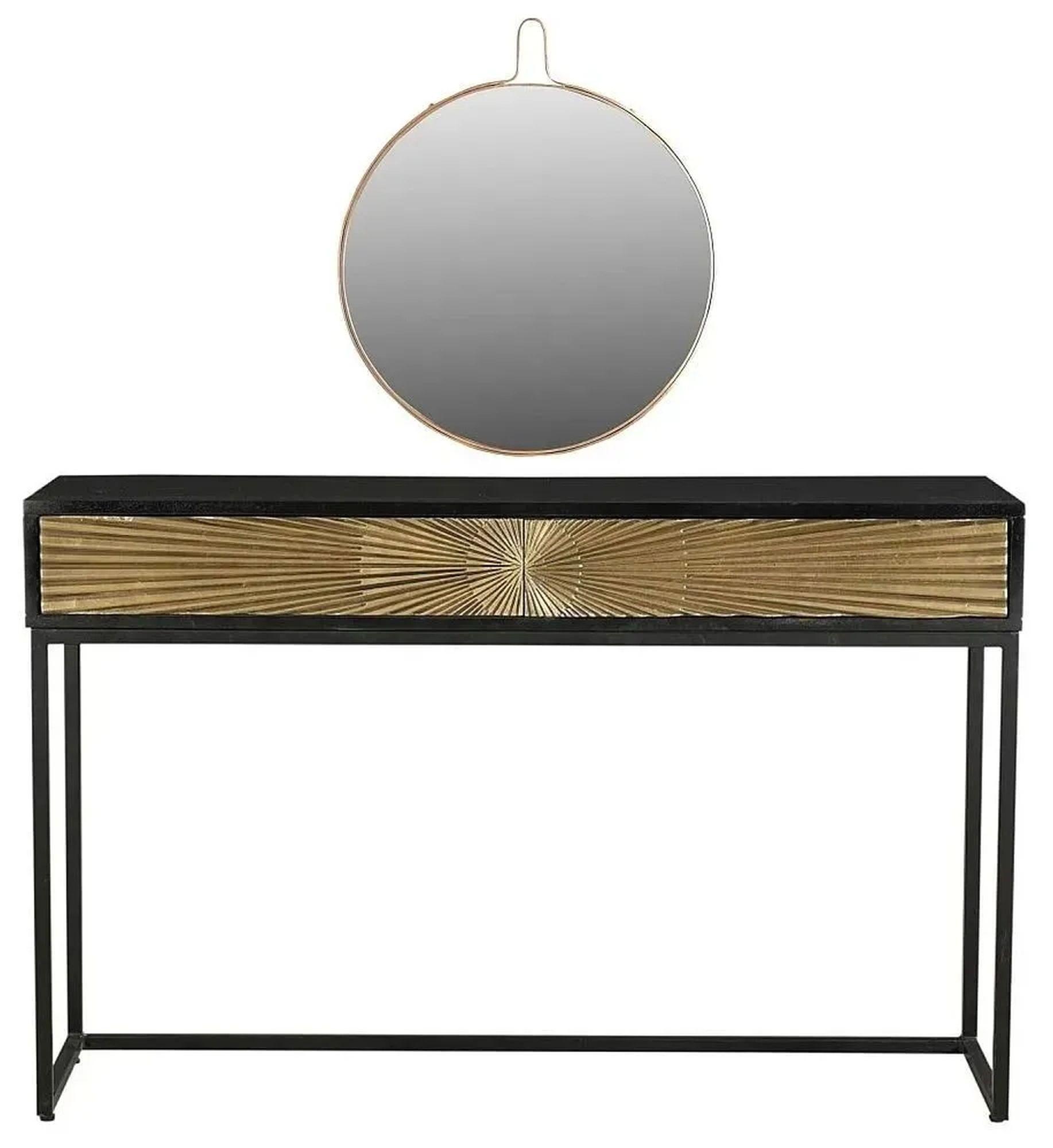 Clearance - Luxe Dressing Table with Mirror - 2 Drawer - Black and Antique Gold - Starburst