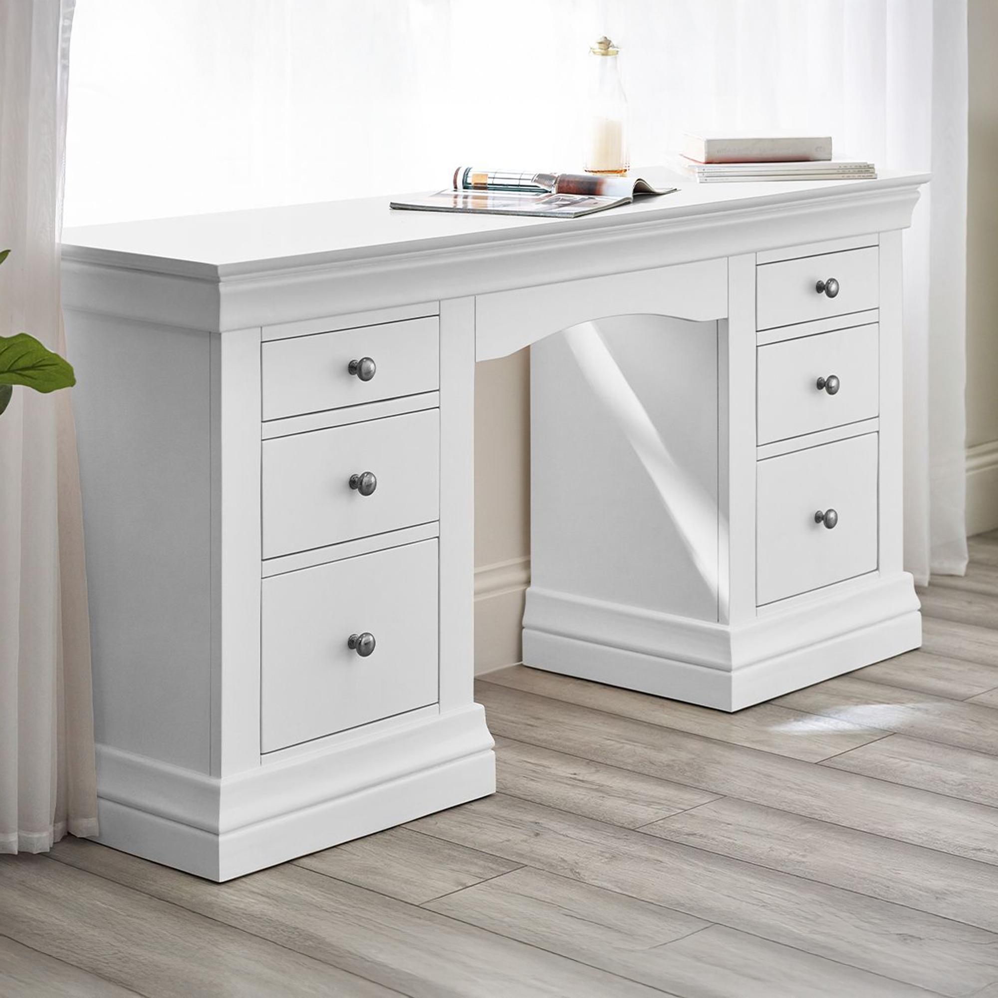 Clermont Double Dressing Table - 6 Drawer - White