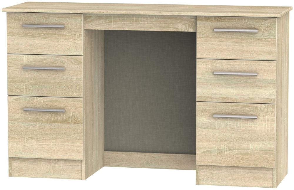 Contrast Double Dressing Table - 6 Drawer - Oak