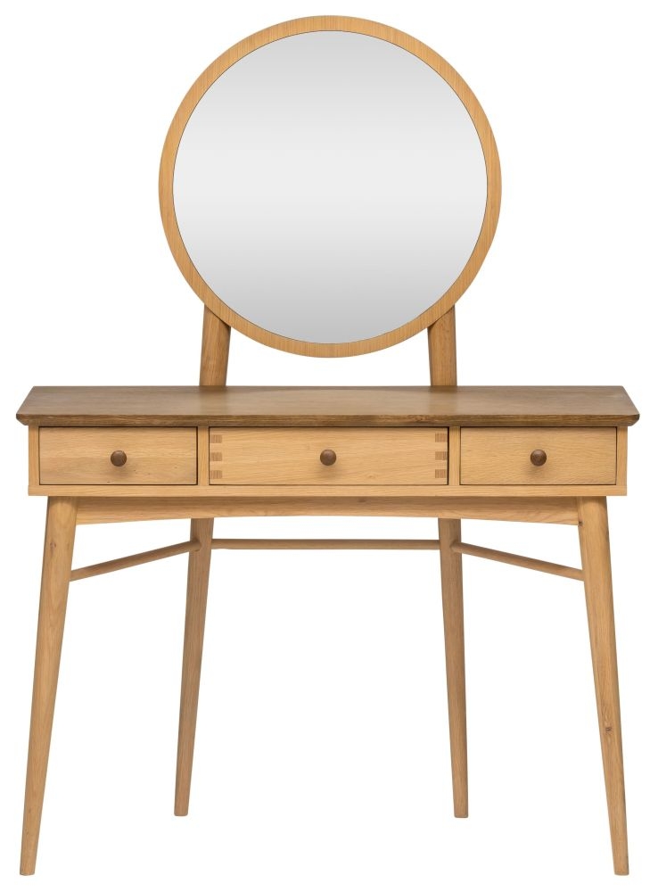 Grace Dressing Table - 3 Drawer - with Mirror - Natural Oak