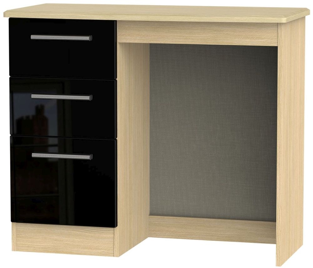 Knightsbridge Single Dressing Table - 3 Drawer - Black Gloss and Light Oak