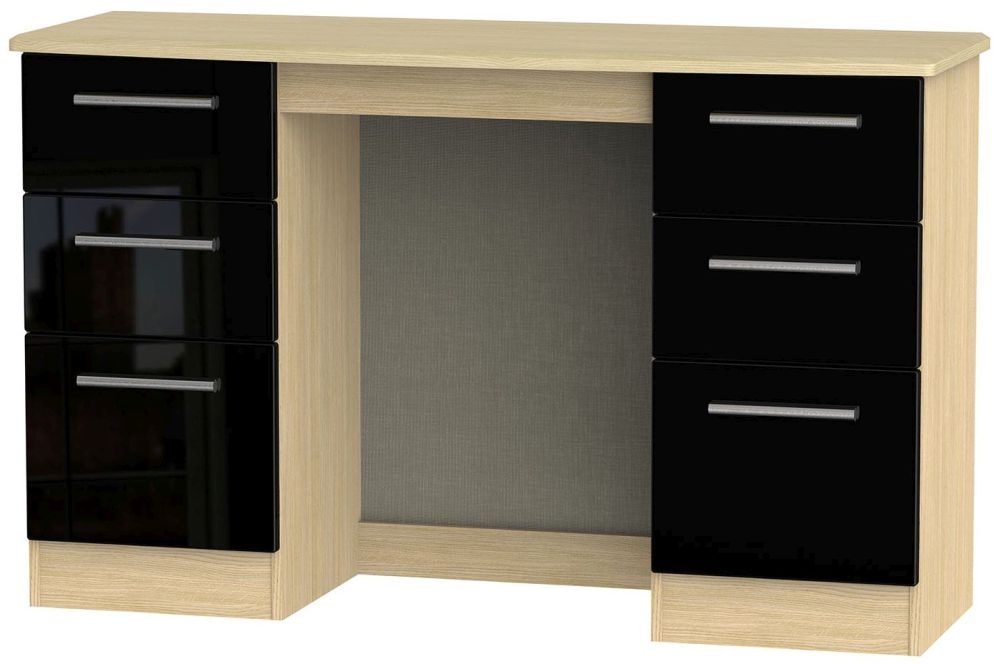 Knightsbridge Double Dressing Table - 6 Drawer - Black Gloss and Light Oak