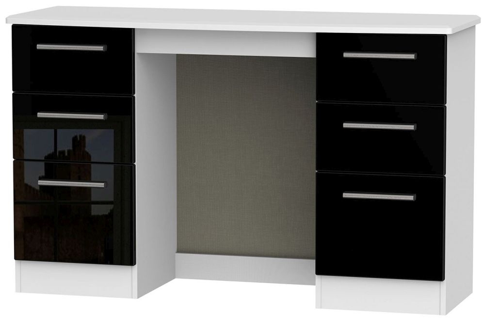 Knightsbridge Dressing Table - 6 Drawer - Double - Black Gloss and White