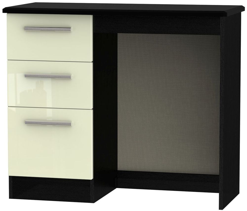 Knightsbridge Single Dressing Table - 3 Drawer - Cream Gloss and Black