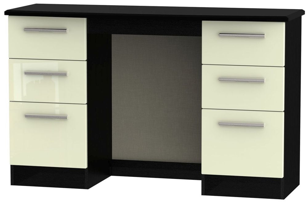Knightsbridge Double Dressing Table - 6 Drawer - Cream Gloss and Black