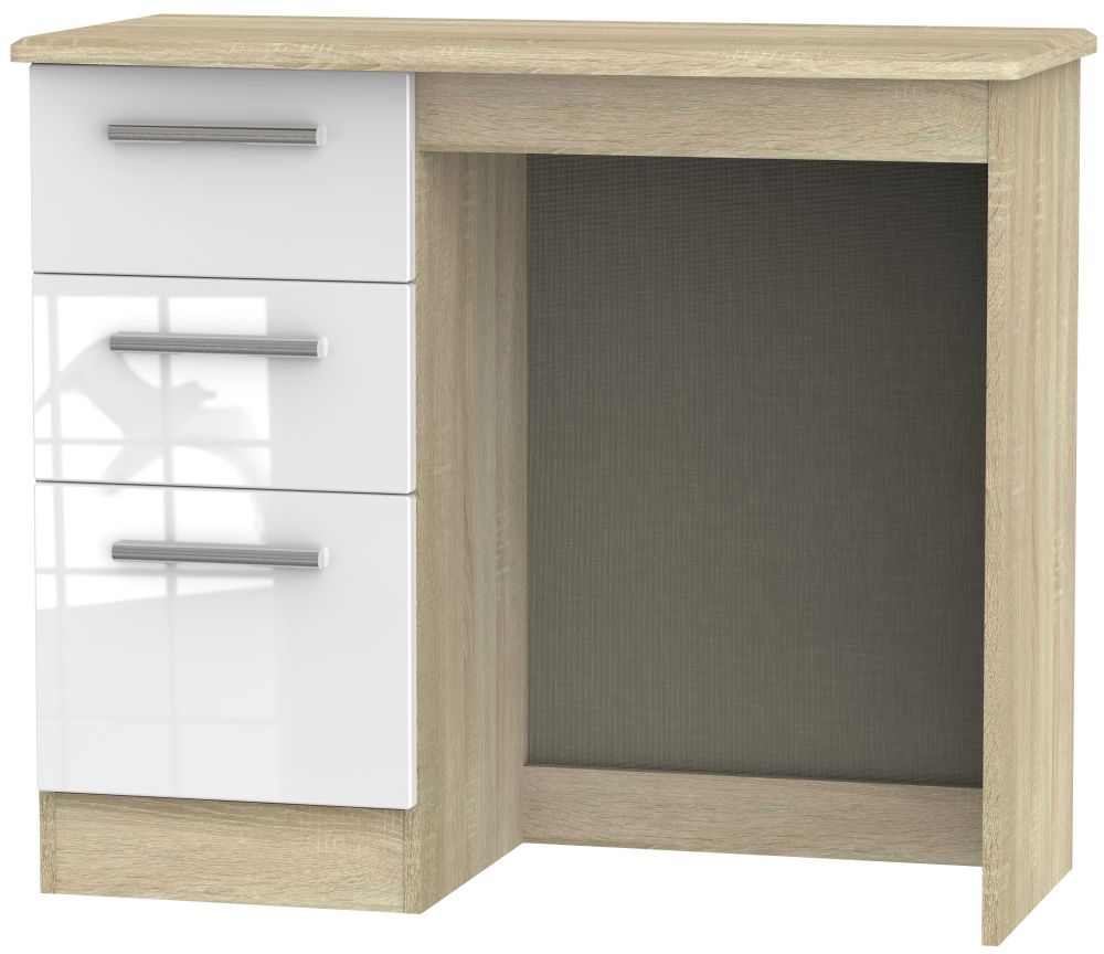 Knightsbridge Dressing Table - Single - 3 Drawer - White Gloss and Oak