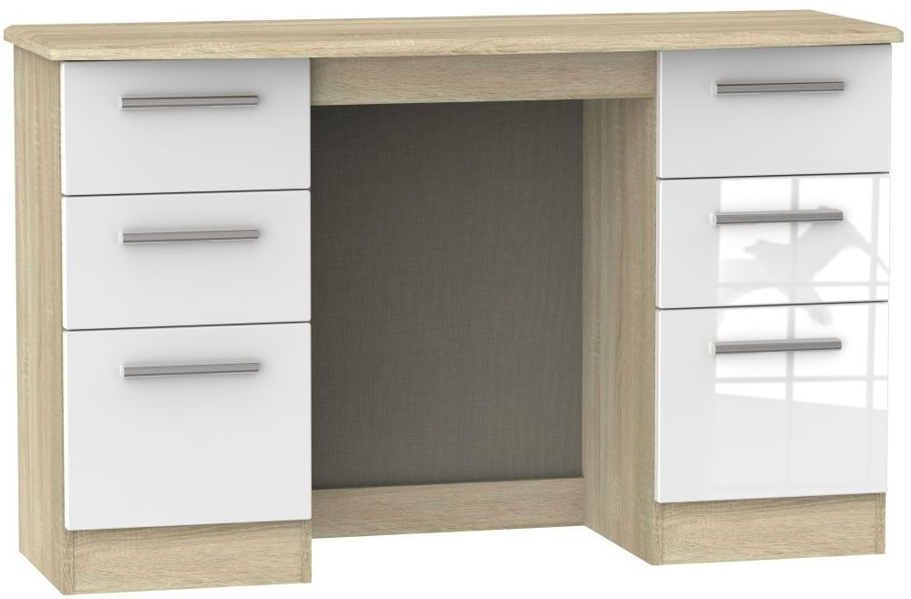 Knightsbridge Dressing Table - Double - 6 Drawer - White Gloss and Oak