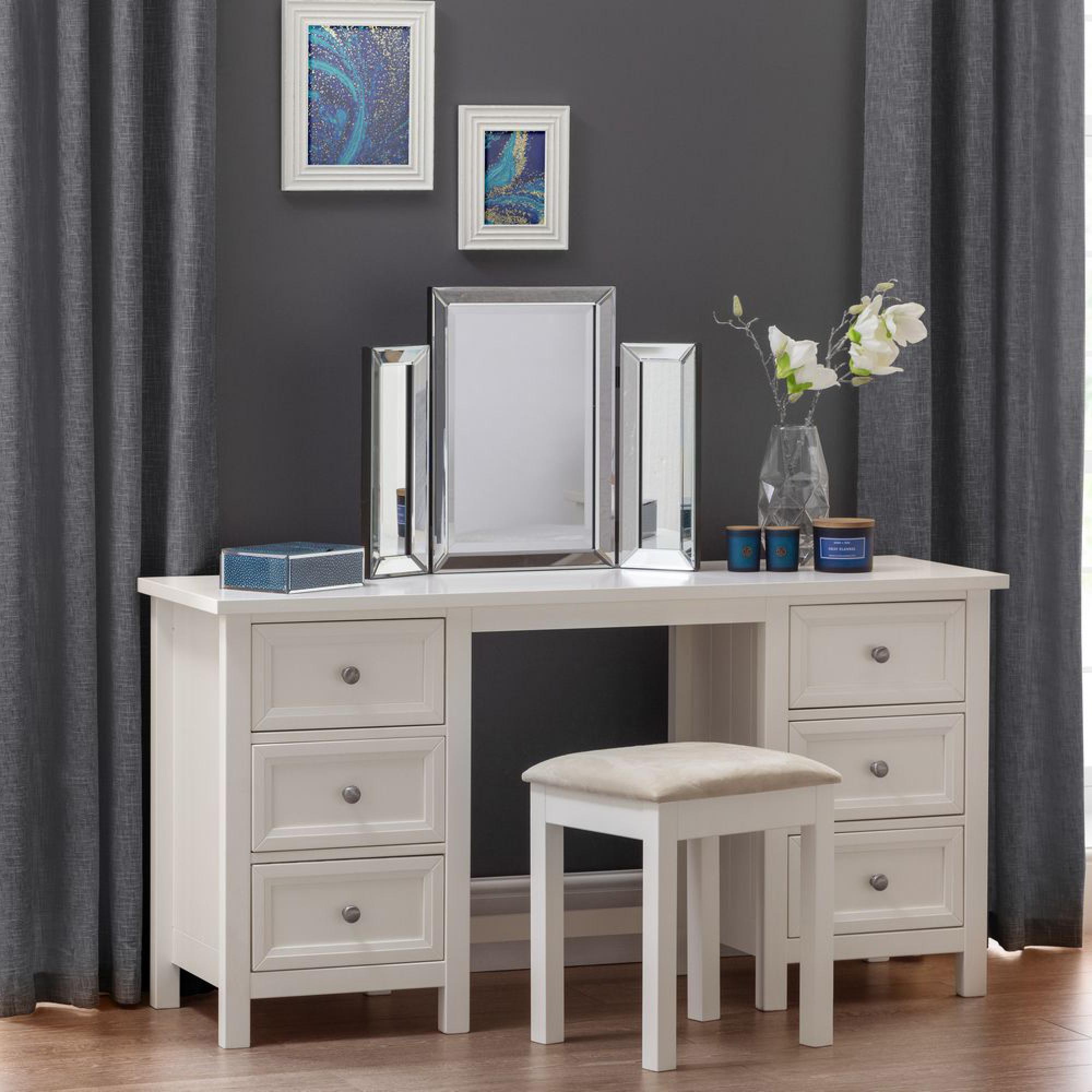 Maine Dressing Table - 6 Drawer - Double - White
