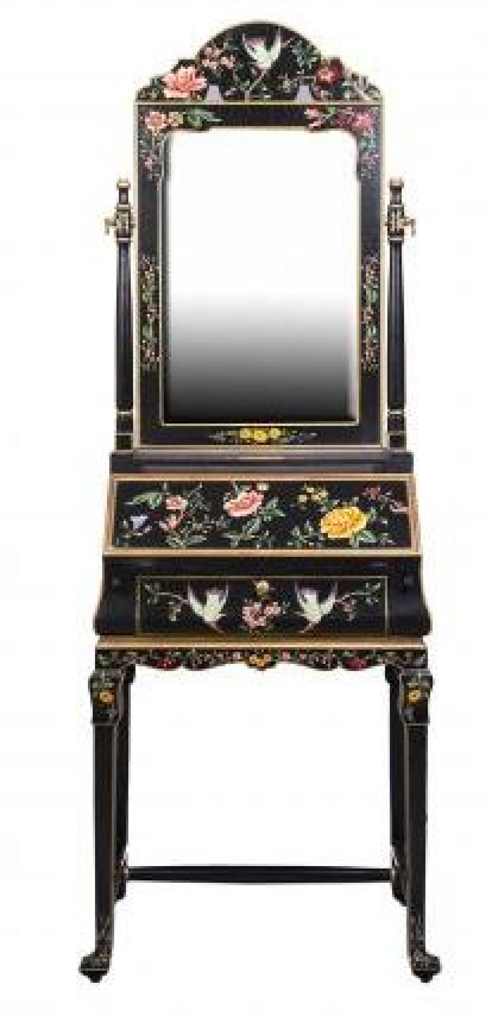 Meerut Dressing Table - with Mirror - Lyre Bird Design - Black
