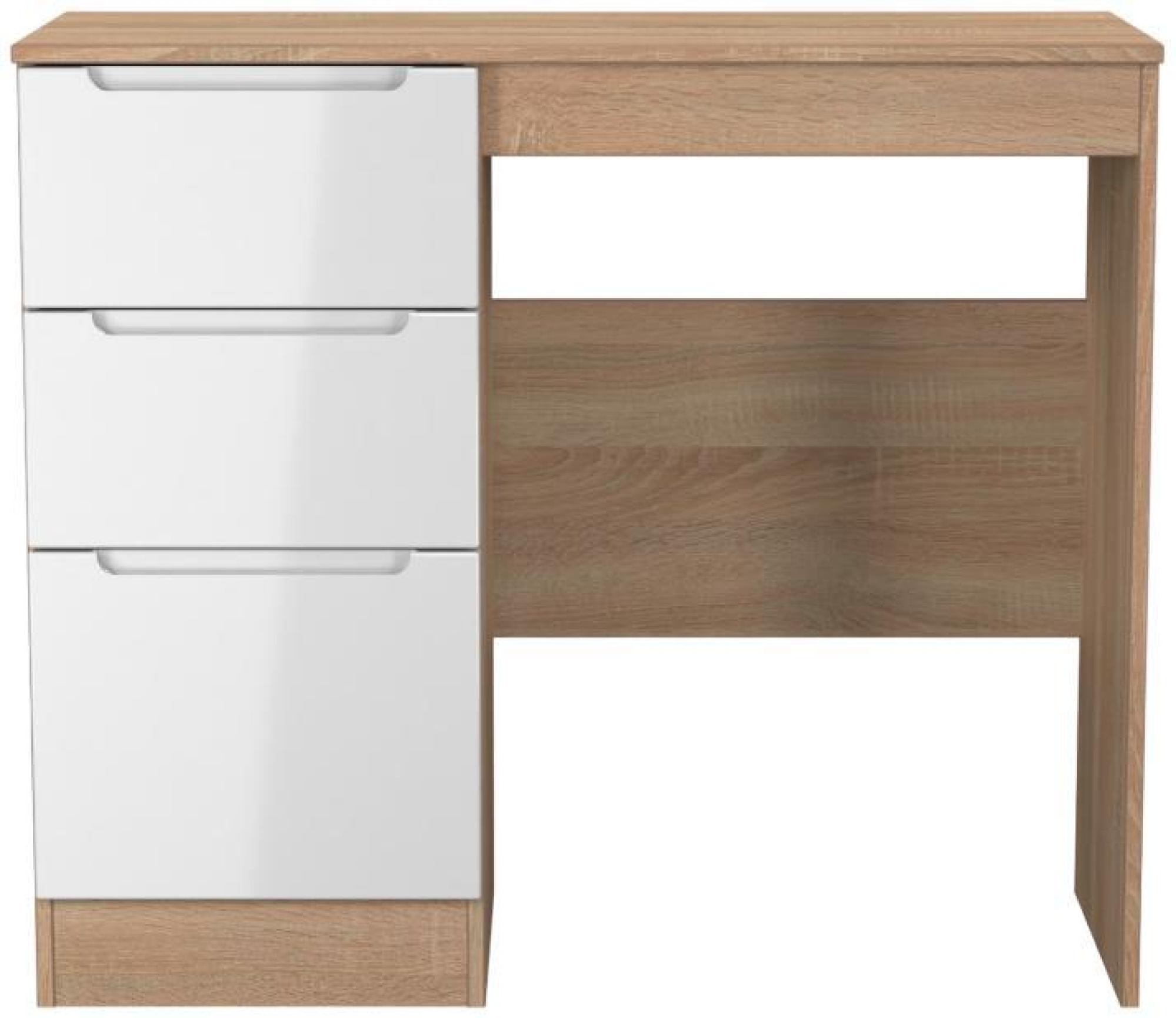 Milan Dressing Table - Single - 3 Drawer - White Gloss and Oak