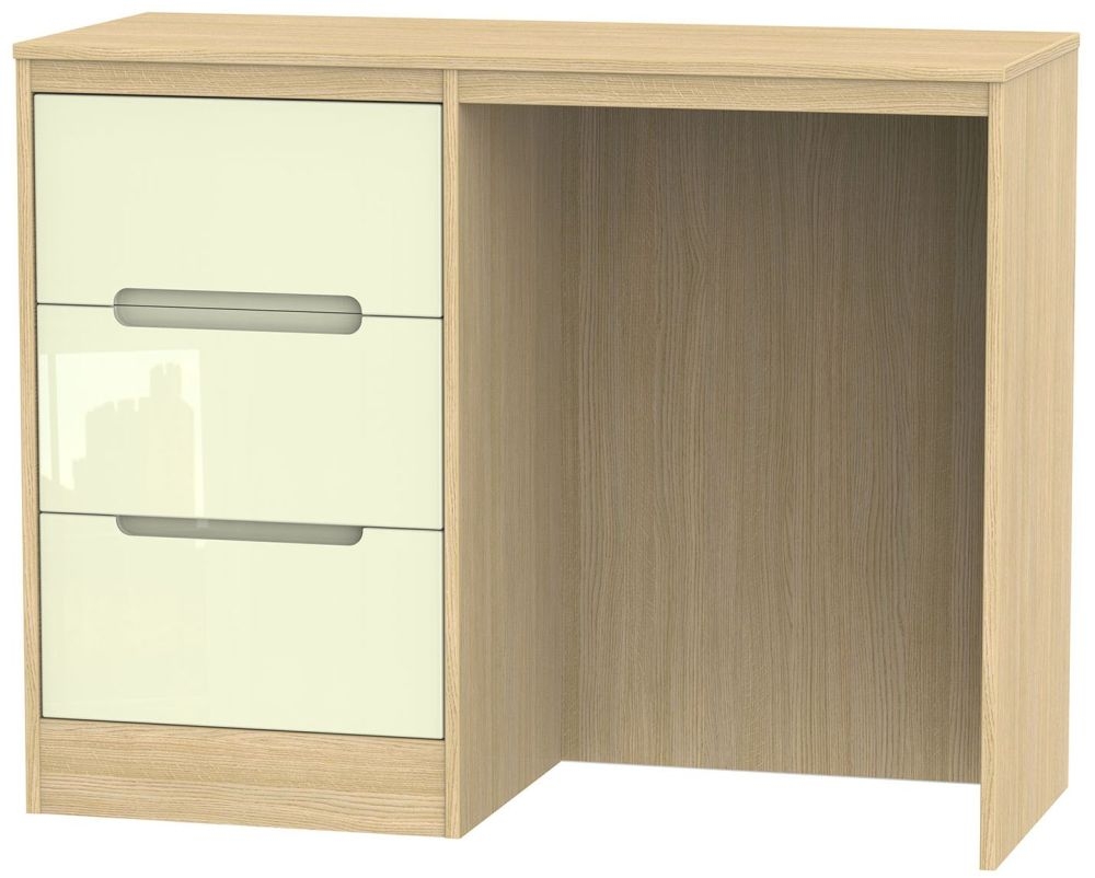 Monaco Dressing Table - Single - 3 Drawer - Cream Gloss and Light Oak