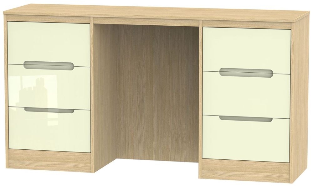 Monaco Dressing Table - Double - 6 Drawer - Cream Gloss and Light Oak