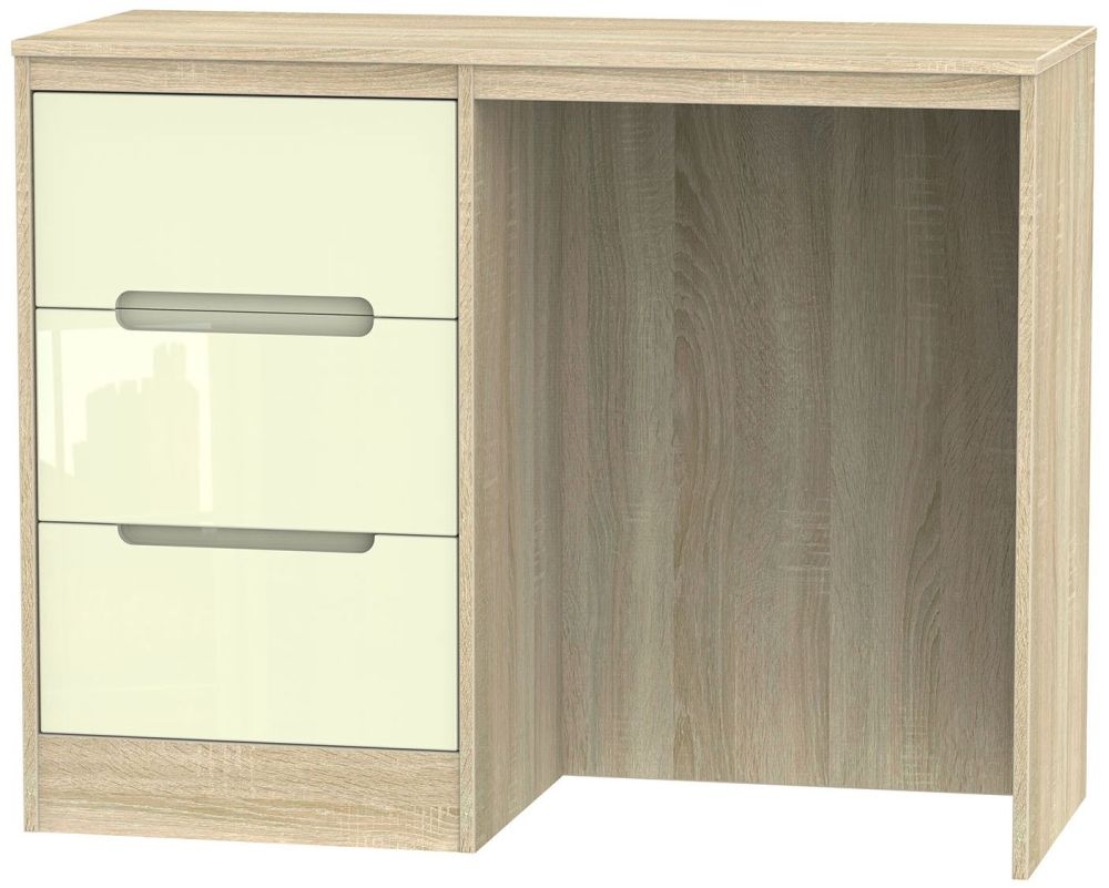 Monaco Dressing Table - Single - 3 Drawer - Cream Gloss and Oak