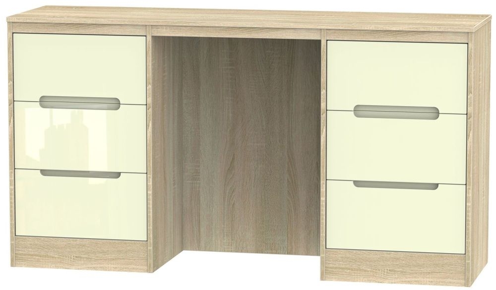 Monaco Dressing Table - Double - 6 Drawer - Cream Gloss and Oak