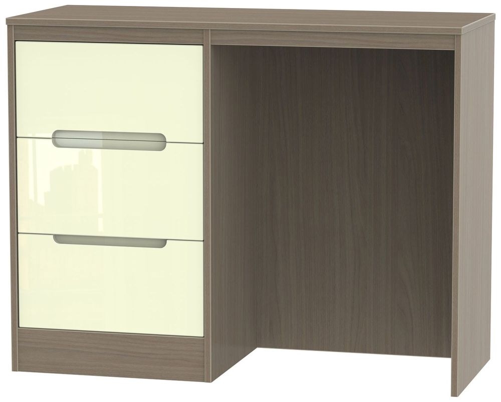 Monaco Dressing Table - Single - 3 Drawer - Cream Gloss and Toronto Walnut