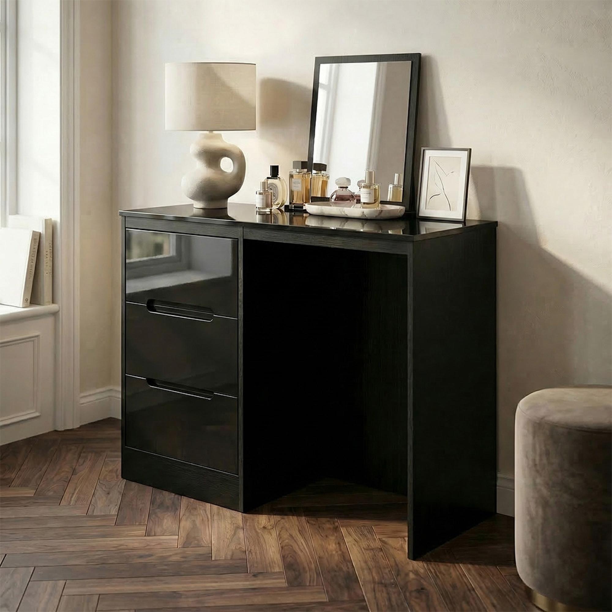 Monaco Dressing Table - Single - 3 Drawer - Black Gloss