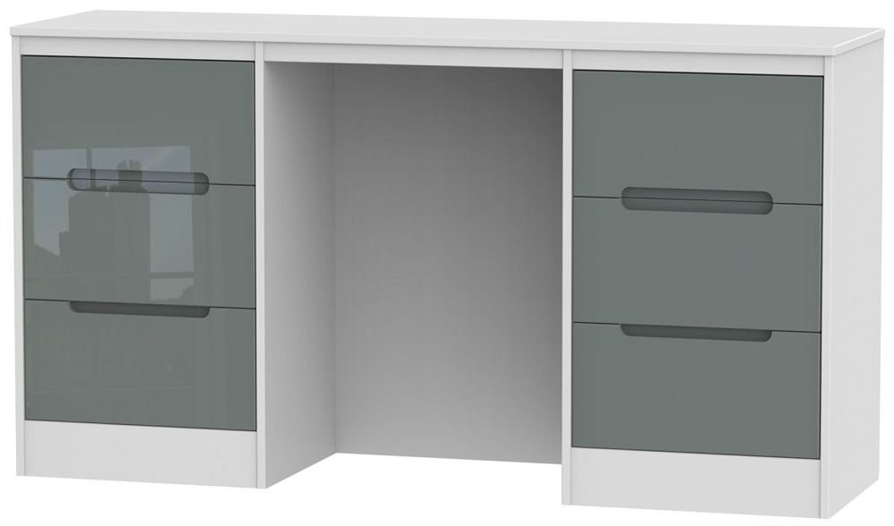 Monaco Dressing Table - Double - 6 Drawer - Grey Gloss and White