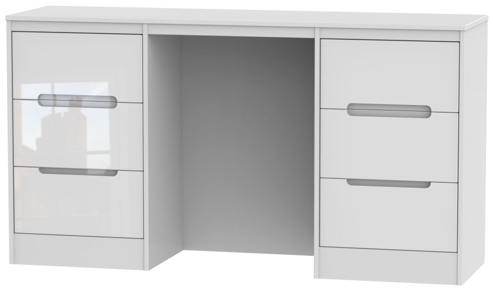 Monaco Dressing Table - Double - 6 Drawer - White Gloss