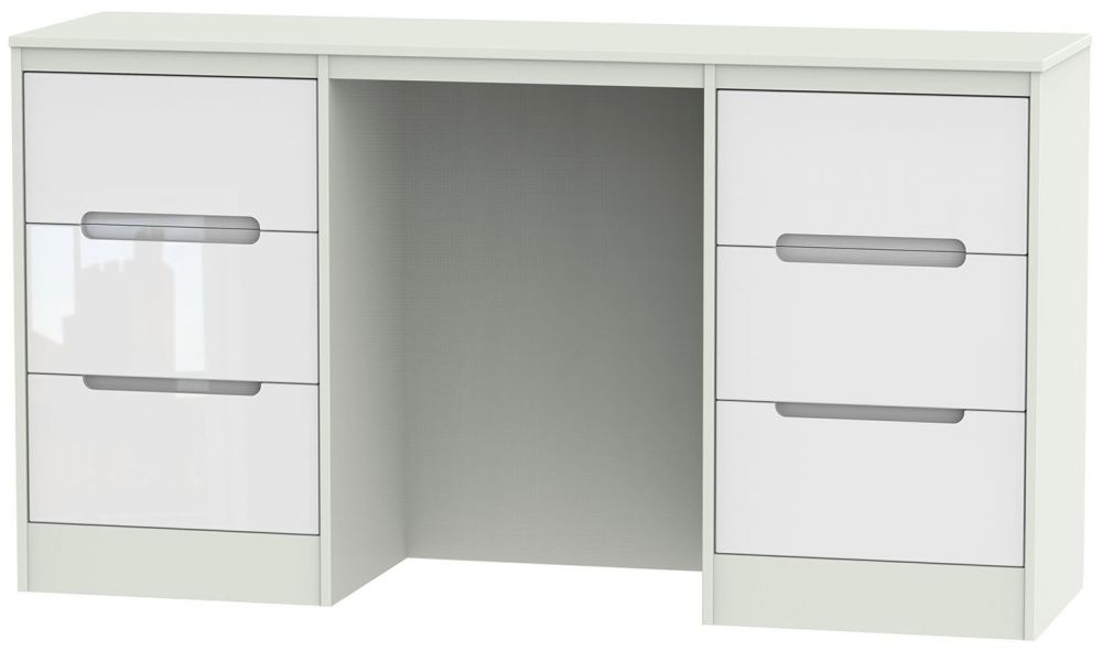 Monaco Dressing Table - Double - 6 Drawer - White Gloss and Cashmere
