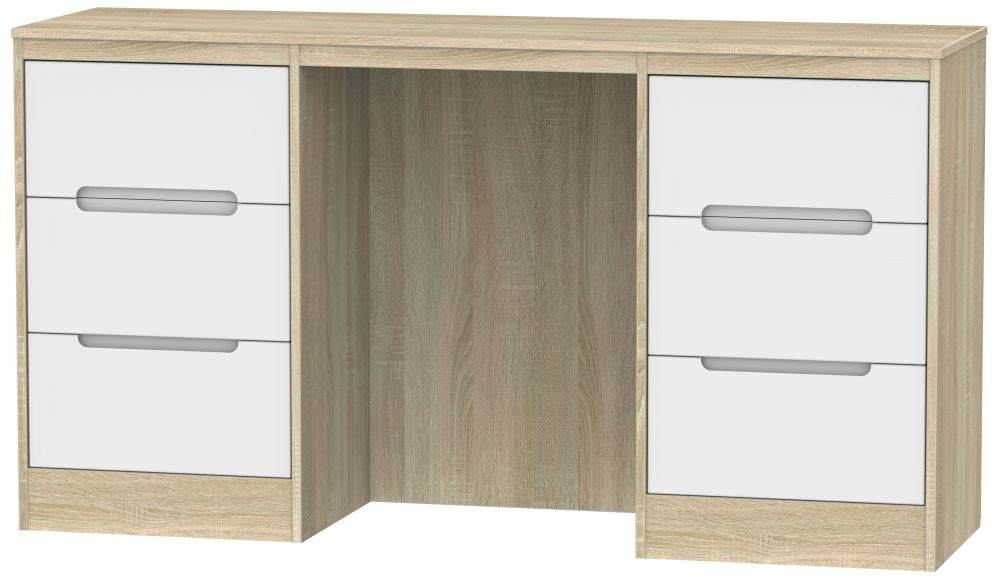 Monaco Dressing Table - Double - 6 Drawer - White Matt and Oak