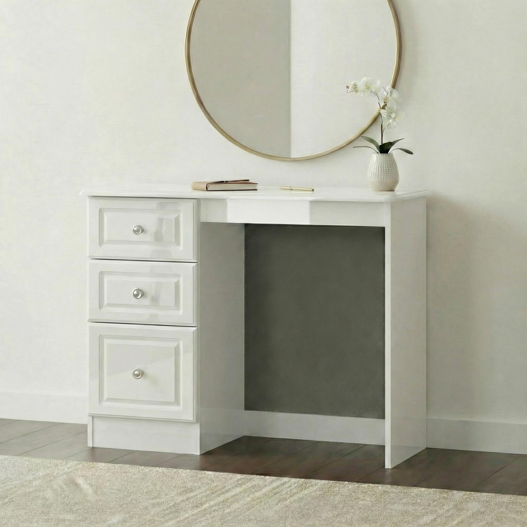 Pembroke Dressing Table - Single - 3 Drawer - White Gloss