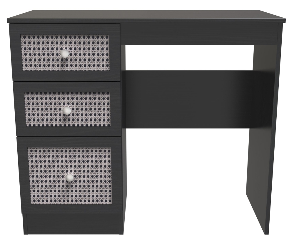 Rattan and Black Ash Dressing Table - Single - 3 Drawer