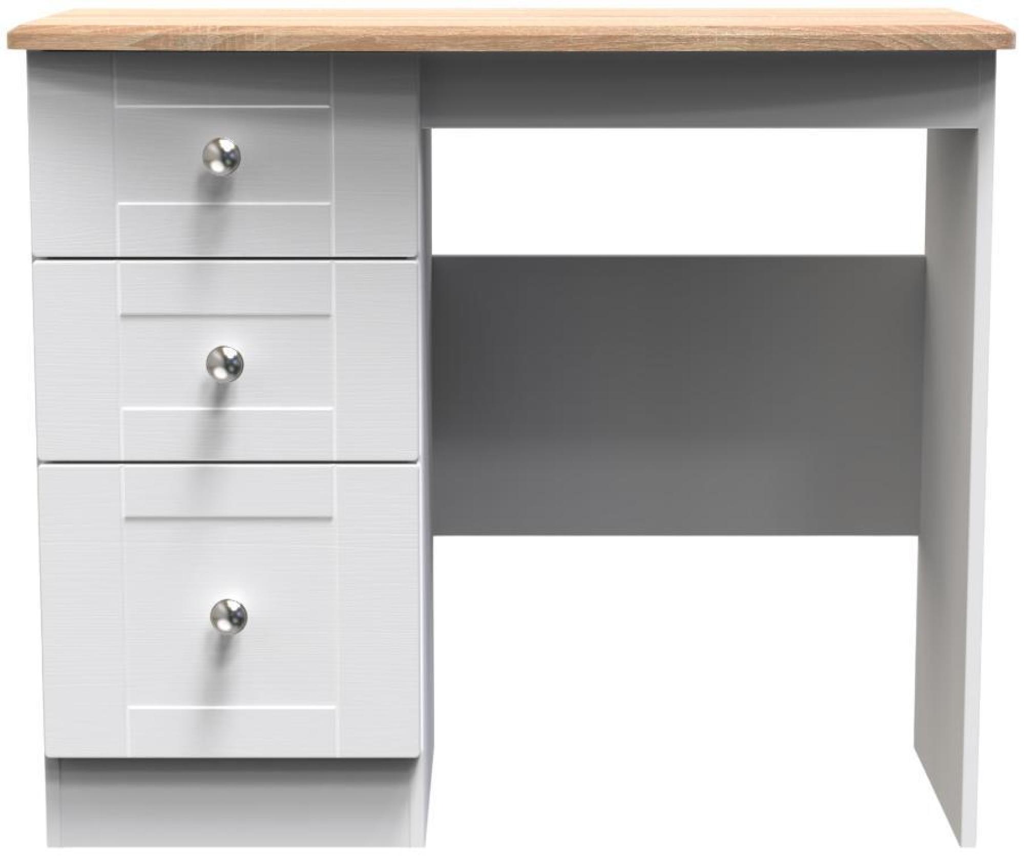 Sussex Single Dressing Table - 3 Drawer - White and Oak