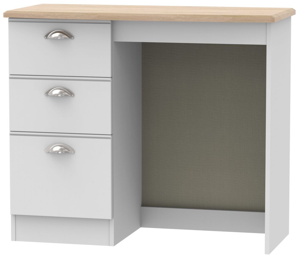 Victoria Dressing Table - 3 Drawer - Single - Grey and Riviera Oak