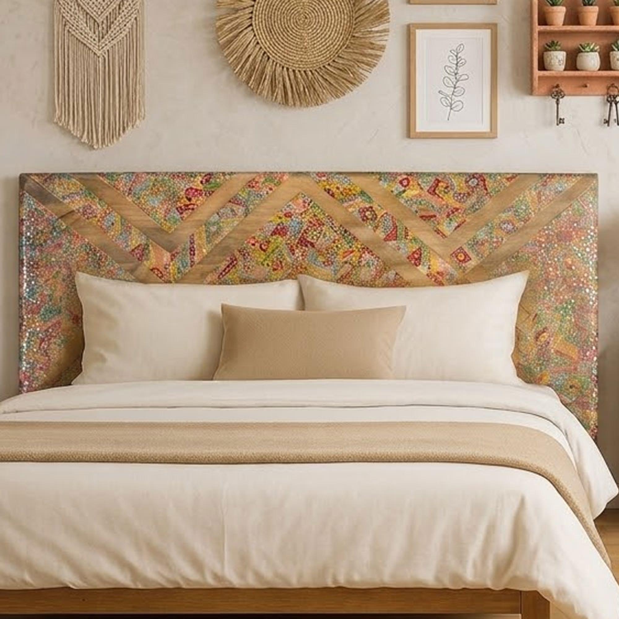 Mosaic Natural Handcrafted Mango Wood 165cm Headboard