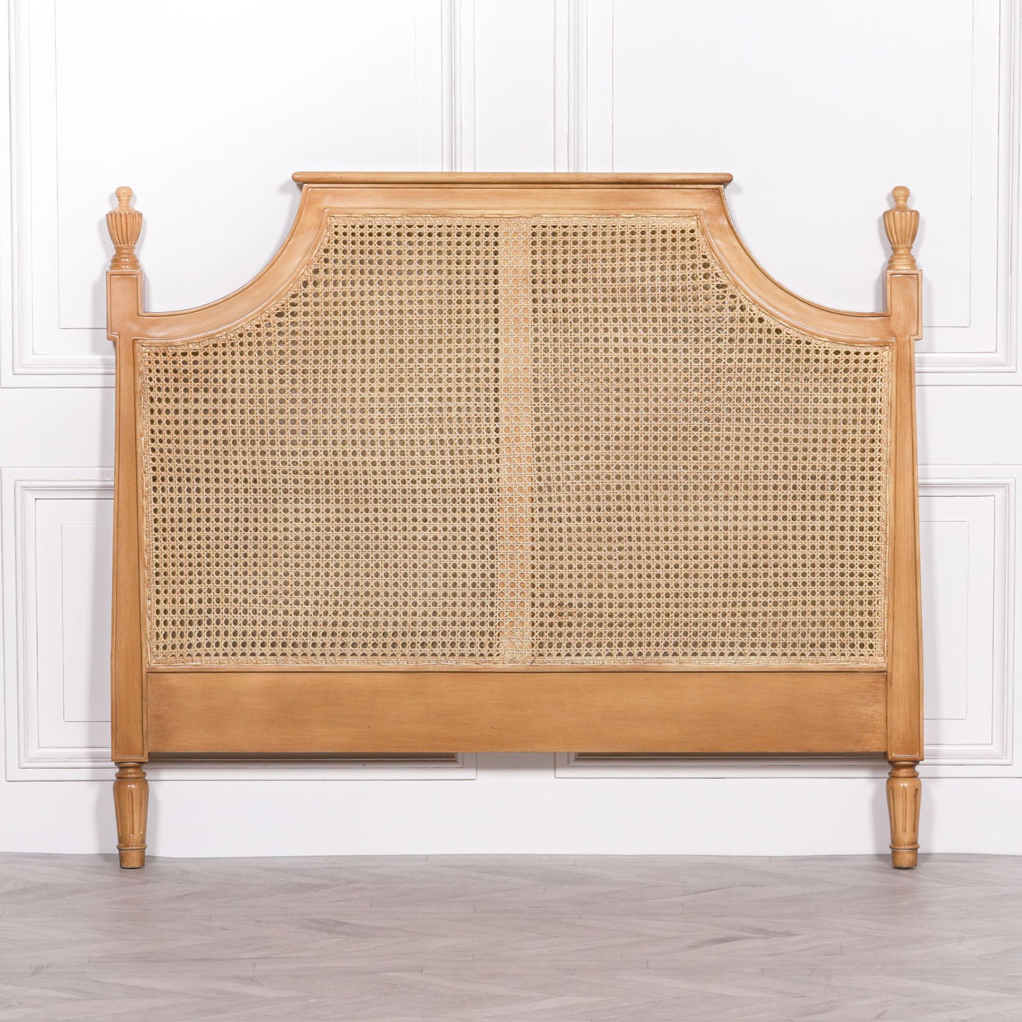 French Style Mahogany Wood and Rattan Headboard - 5ft King Size