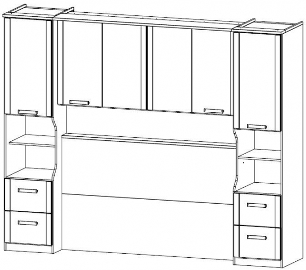 0Z08.60 : Overbed Unit with Wall Panel and Bookshelf - 160cm