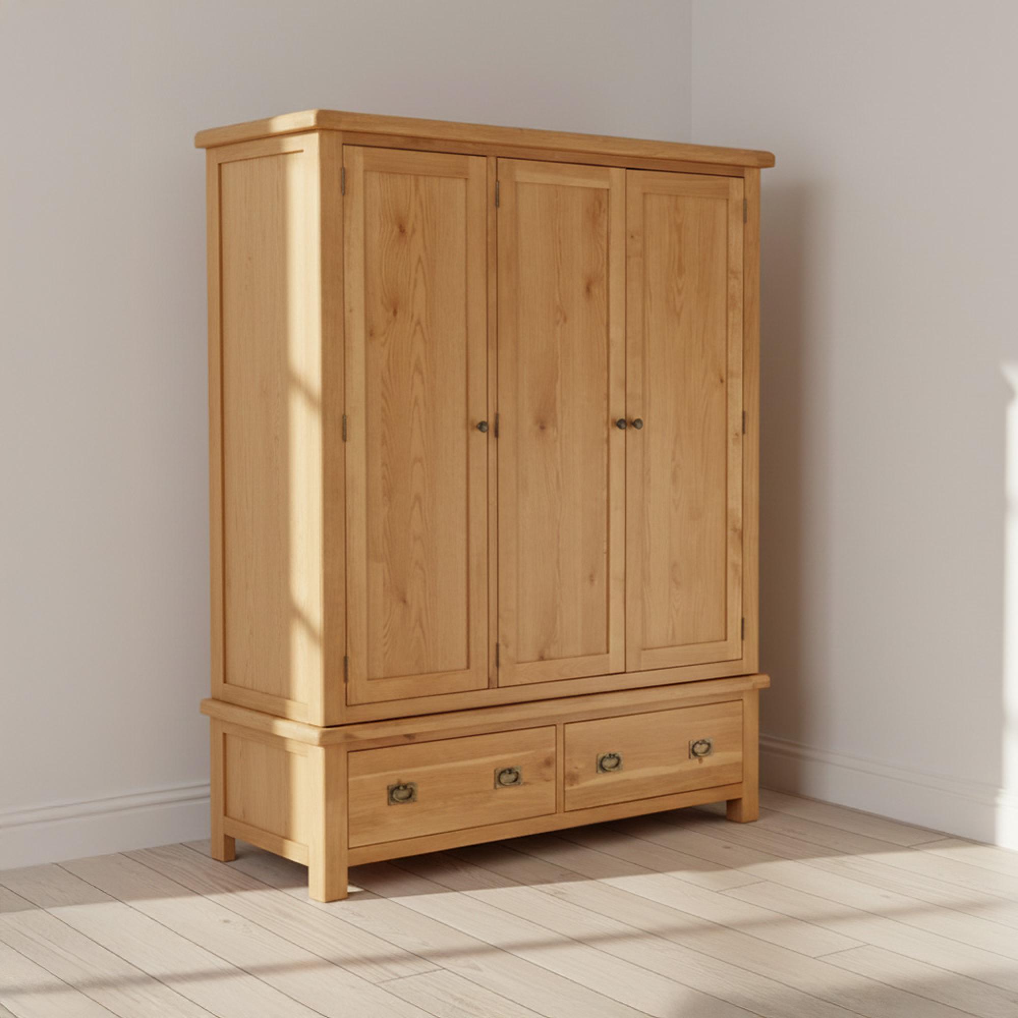 Salisbury Premium Wardrobe - 3 Door - 2 Drawer - Oak
