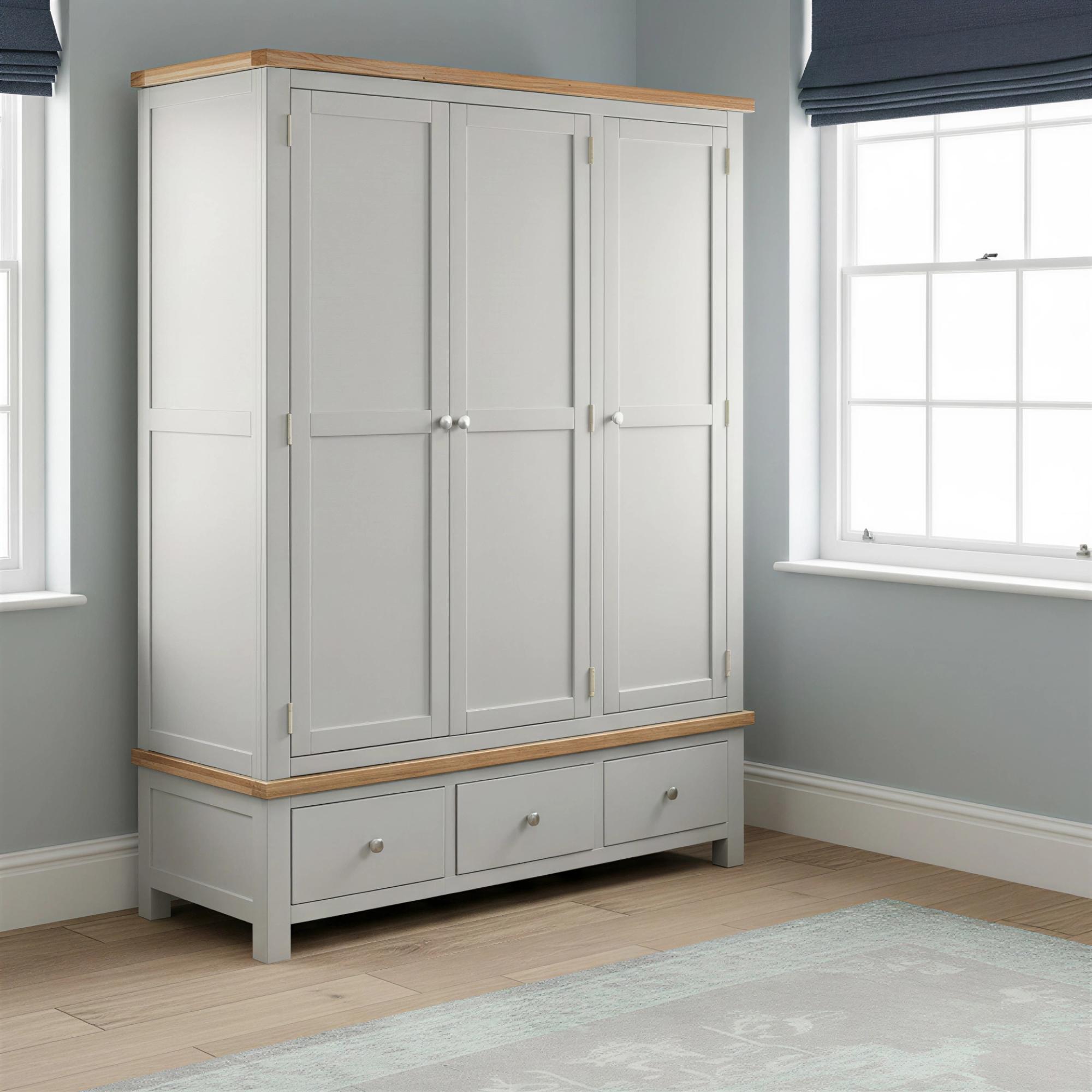 Lundy Wardrobe - 3 Door - Grey Painted