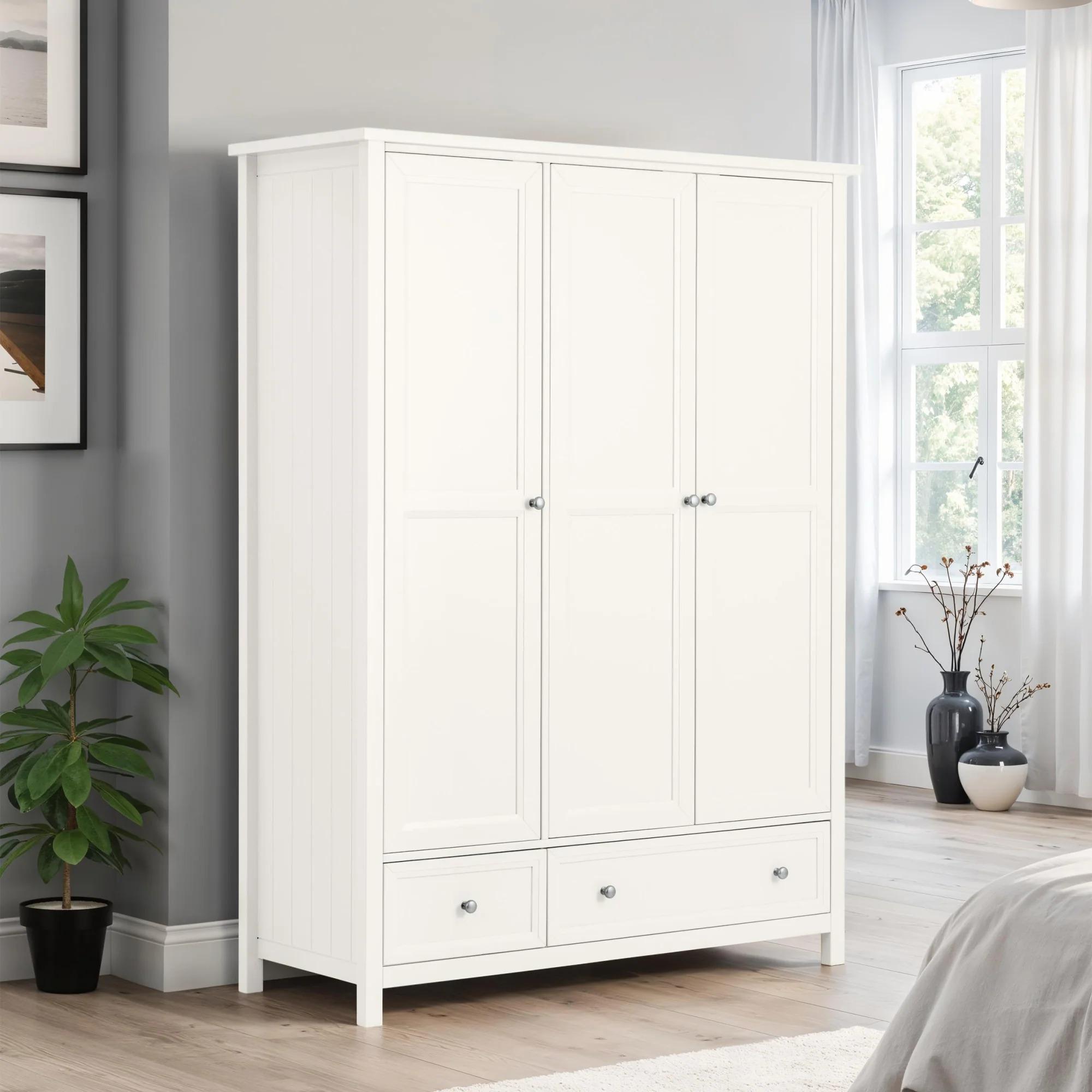 Maine Wardrobe - 3 Door - 2 Drawer - White