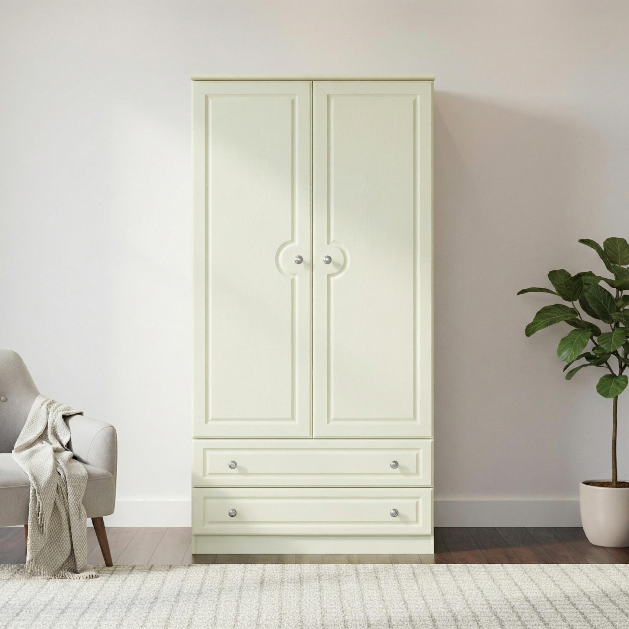 Pembroke Wardrobe - 2 Door - 2 Drawer - Double - H 182.4cm - Cream