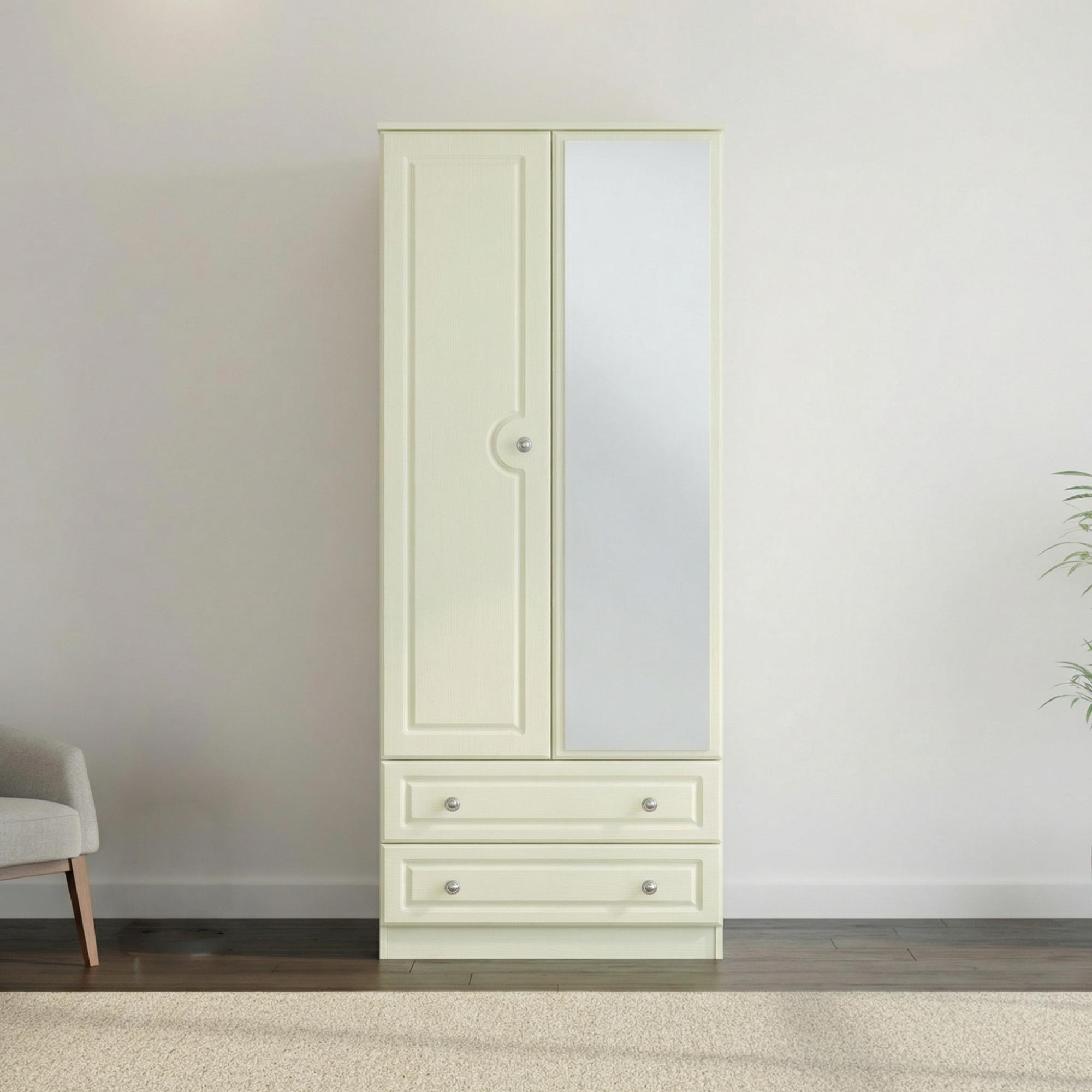 Pembroke Wardrobe - 2 Door - 1 Mirror - Combi - Cream