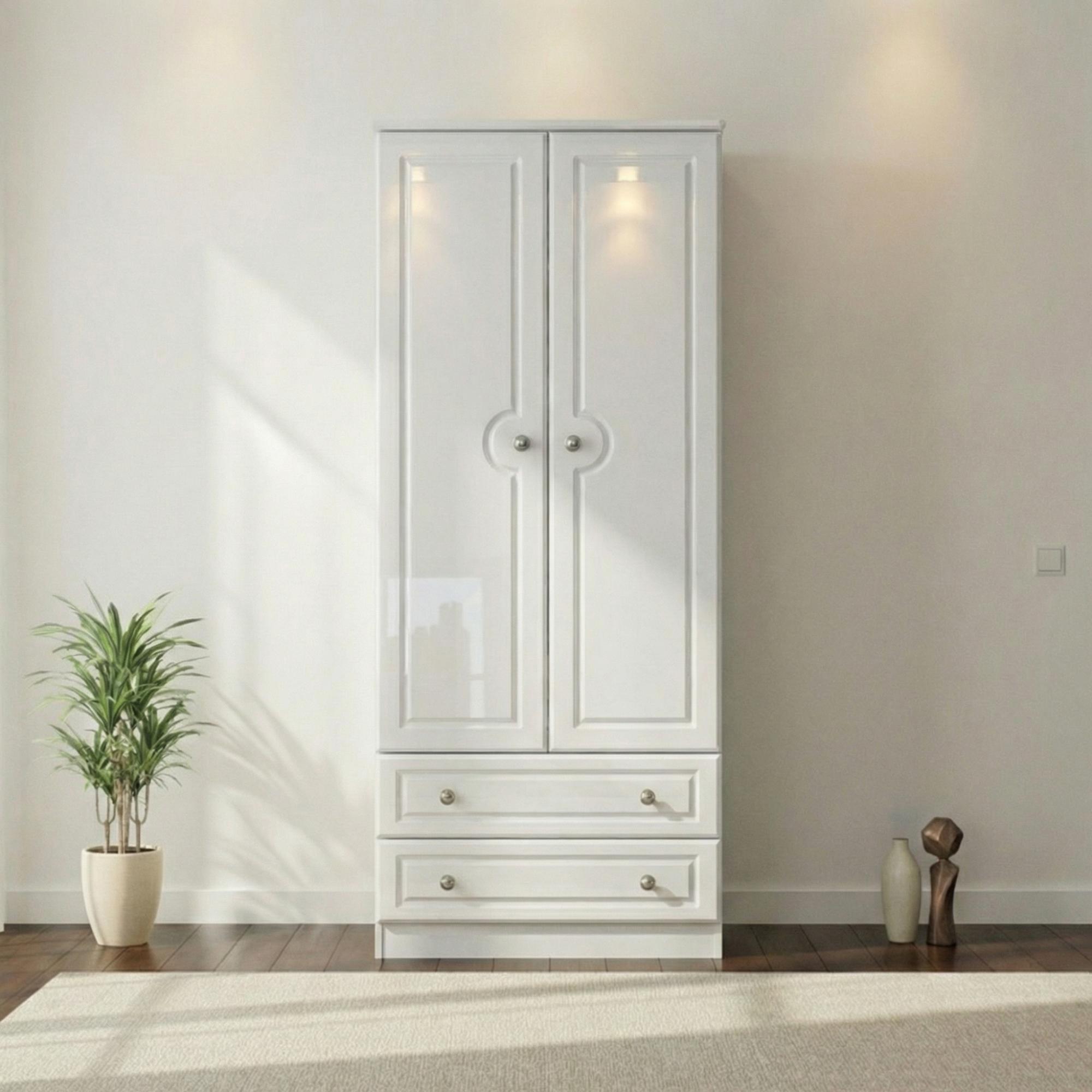 Pembroke Wardrobe - 2 Door - 2 Drawer - Double - White Gloss