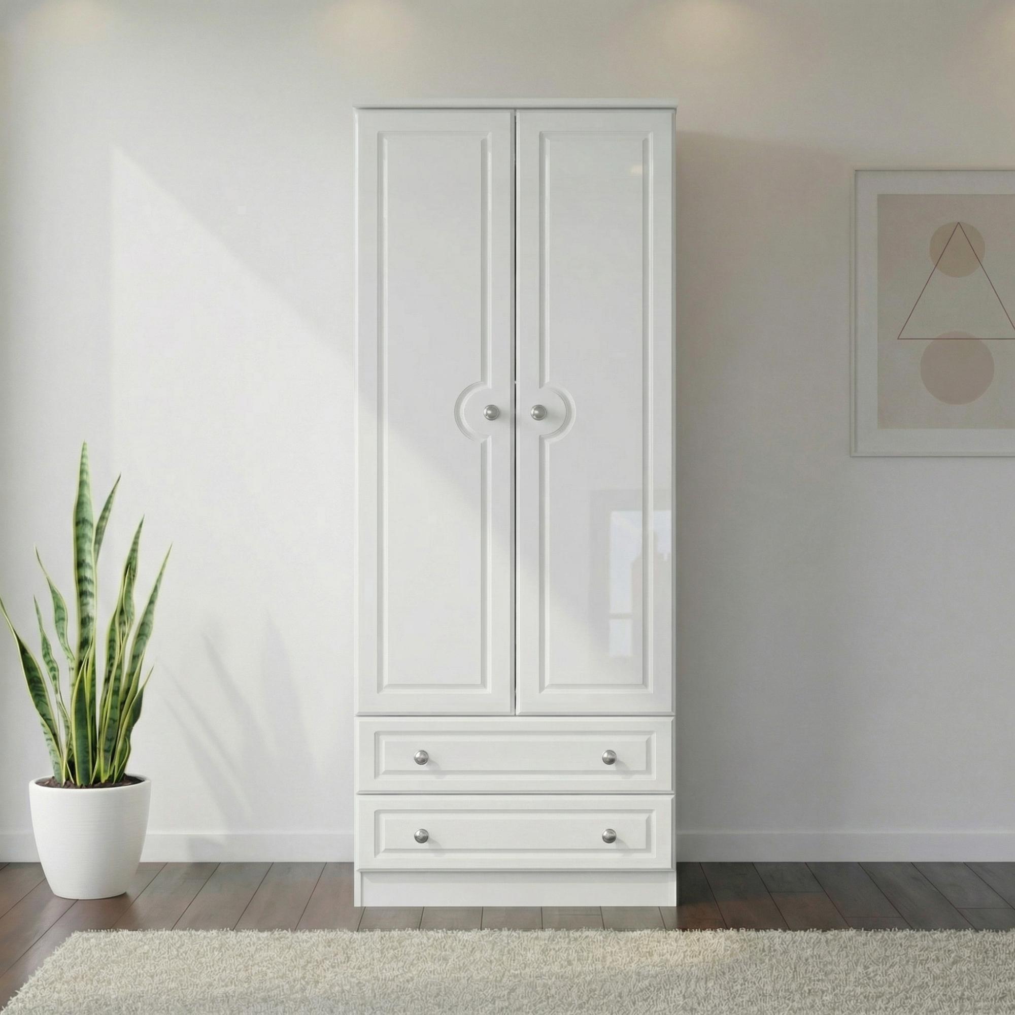 Pembroke Wardrobe - 2 Door - 2 Drawer - Tall - White Gloss