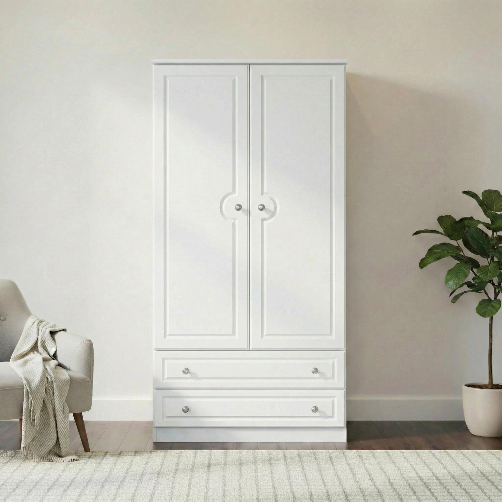 Pembroke Wardrobe - 2 Door - 2 Drawer - Double - H 182.4cm - White