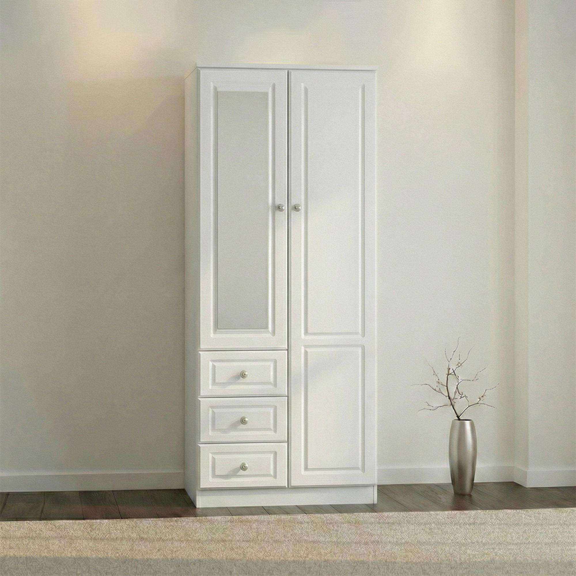 Pembroke Wardrobe - 2 Door - 1 Mirror - RHF 3 Drawers - Combi - White